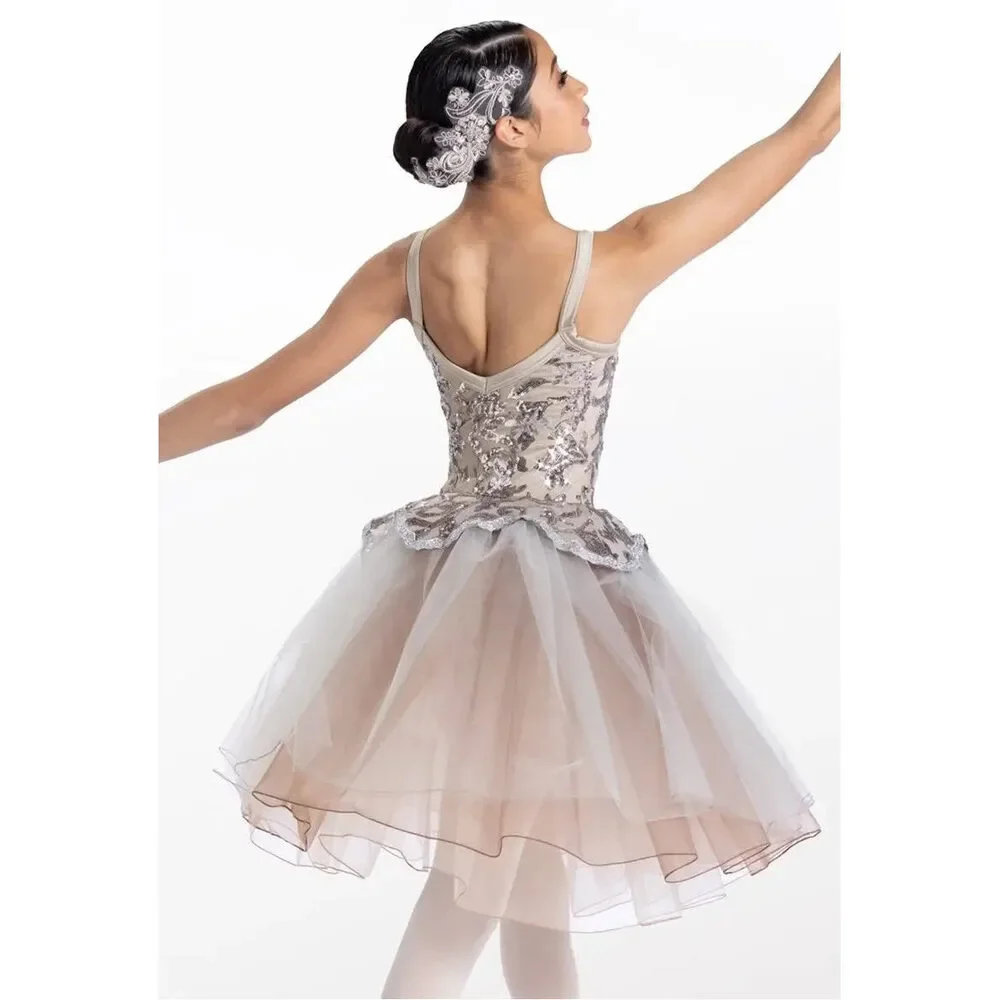 Pre-Owned Dance Costume Weissman 14651 Intermediate Child Gray Tutu Ballet Sequ